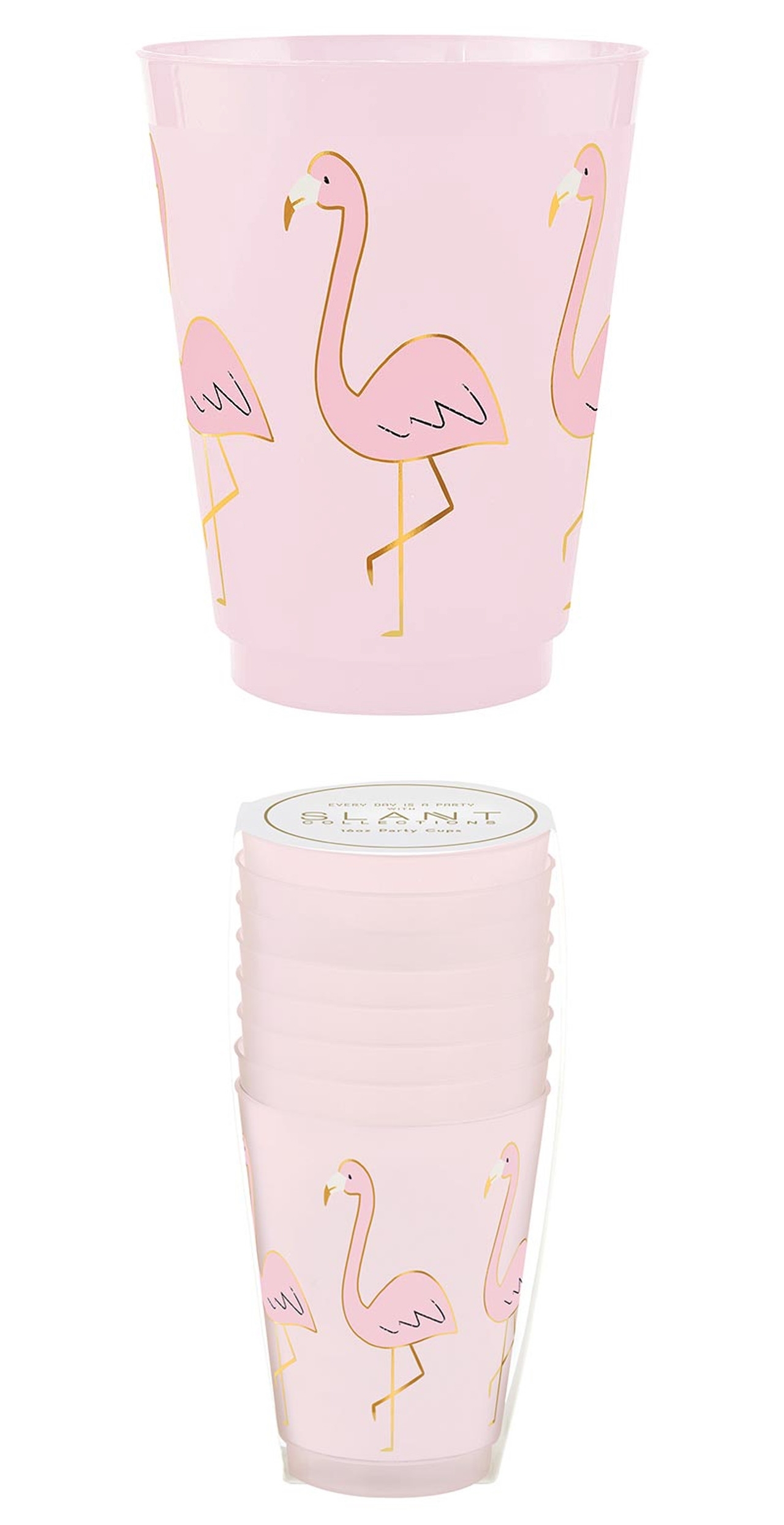Fun Flamingos Pattern Frosted BPA-Free 16oz Pink-Plastic Party Cups (Set of 48)