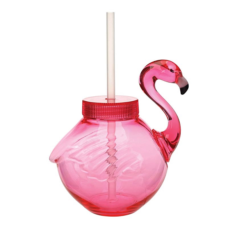 Pink Flamingo-Shaped 19oz Acrylic Summer Sippers with Straws (Set of 6)