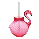 Pink Flamingo-Shaped 19oz Acrylic Summer Sippers with Straws (Set of 6)