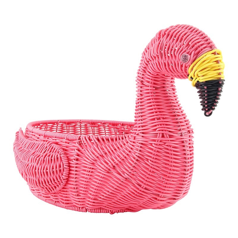 Pink Flamingo-Shaped Wicker Party Baskets (Set of 2)