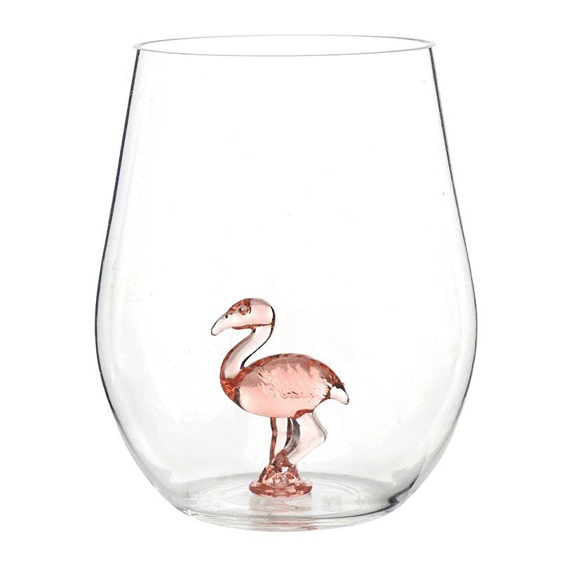 Acrylic 19oz Stemless Wine Glasses with 3D Flamingo Figurine Inside (Set of 6)