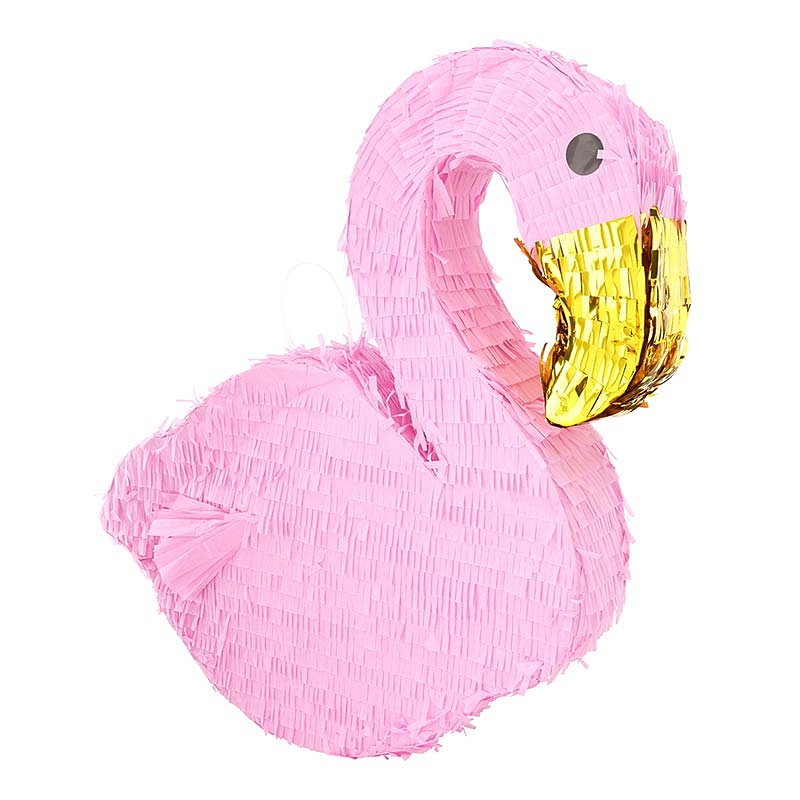 Tropical Chic Pink Flamingo-Shaped Large Pinatas with Gold-Foil Accents (Set of 6)