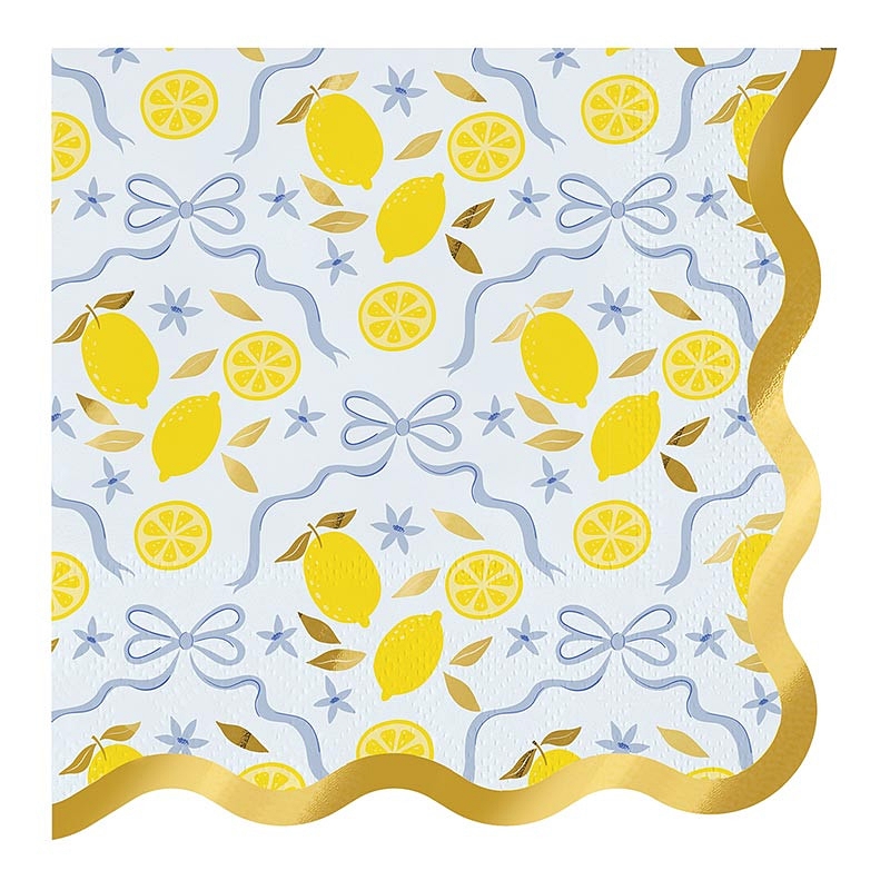 Charming Lemons & Bows Motif Foil-Print Scalloped-Edge Napkins (Set of 160)