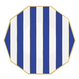 Coastal Blue-Striped Decagon-Shaped Gold Foil-Rimmed Paper Plates (Set of 64)