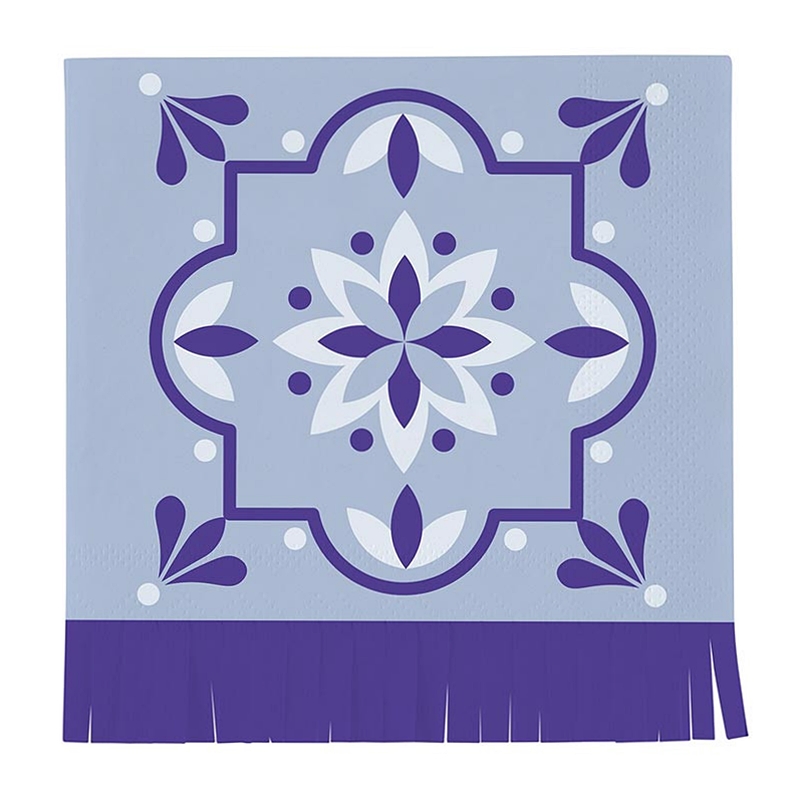 Mediterranean Tile Design with Blue Fringe Beverage Napkins (Set of 160)