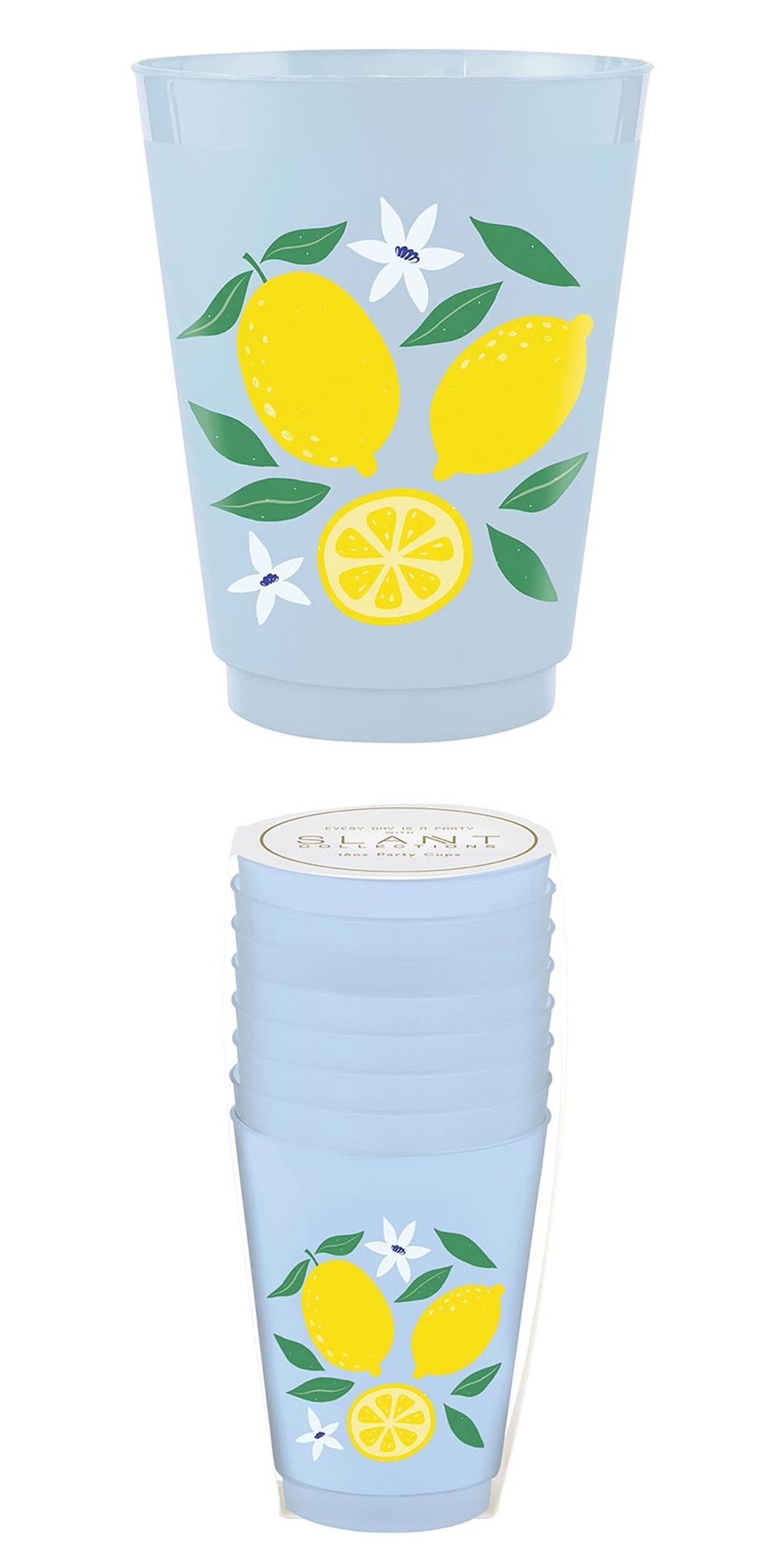 Sumertime Lemon Motif 16oz Frosted BPA-Free Plastic Party Cups (Set of 48)