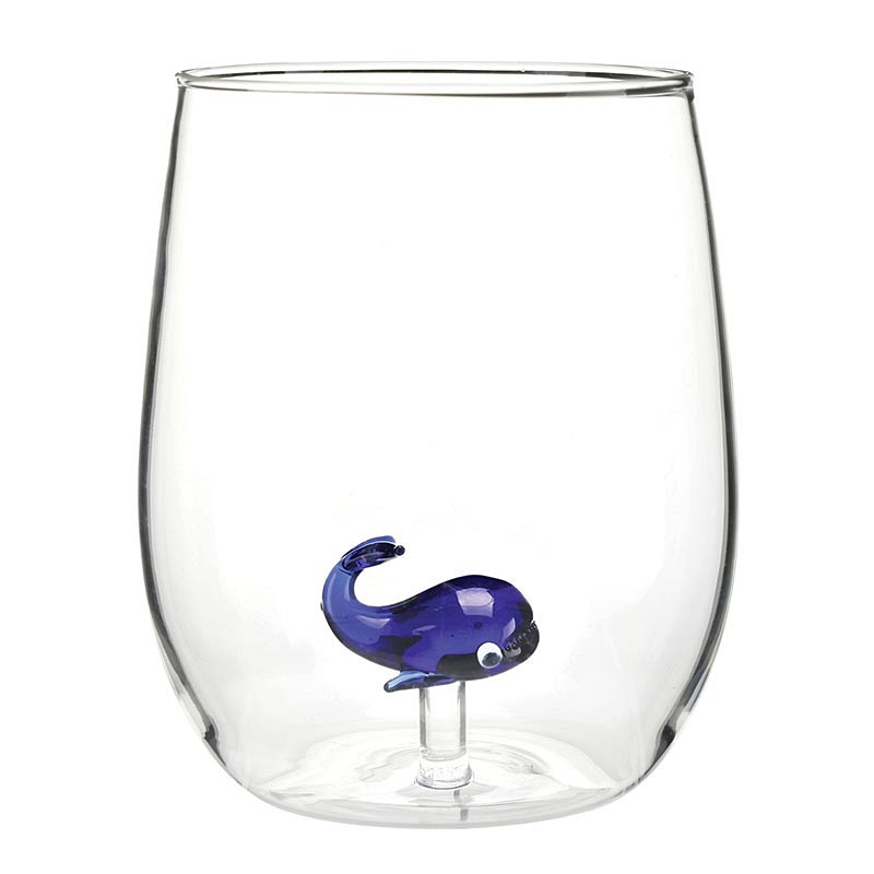 18oz Stemless Wine Glasses with 3D Blue Whale Figurine Inside (Set of 6)