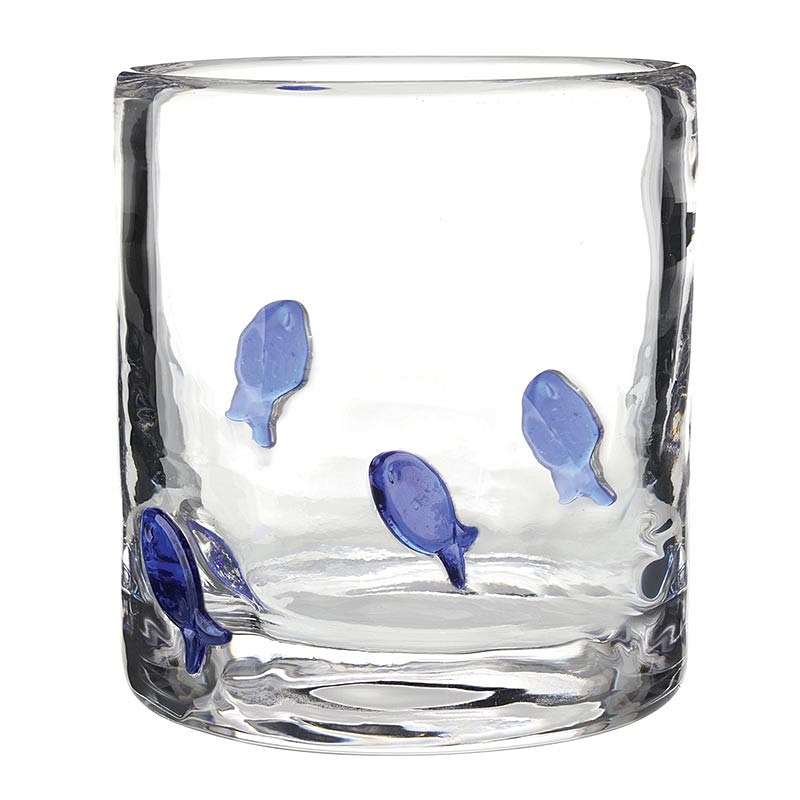 Colorful Blue Fish Motif 16oz Double Old-Fashioned (DOF) Icon Glasses (Set of 4)