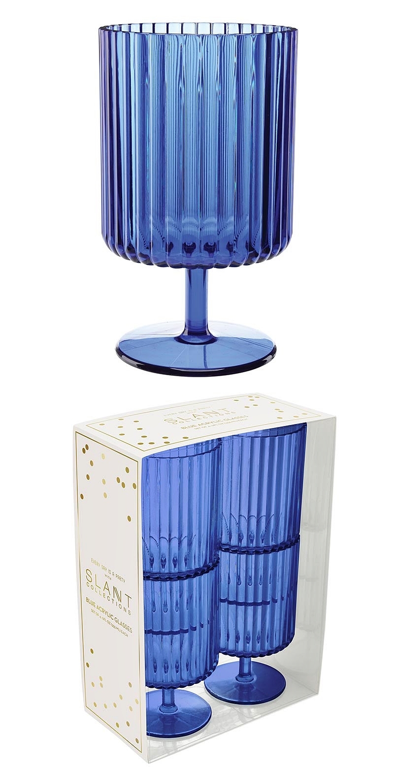 12oz Stackable Ribbed Blue Acrylic Chiller Glasses (Set of 4)