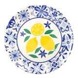 Summertime Mediterranean Tiles and Lemon Motif Melamine Plates (Set of 4)