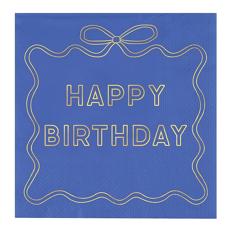 Gold-Foil HAPPY BIRTHDAY Graphic on Blue Beverage Napkins (Set of 160)