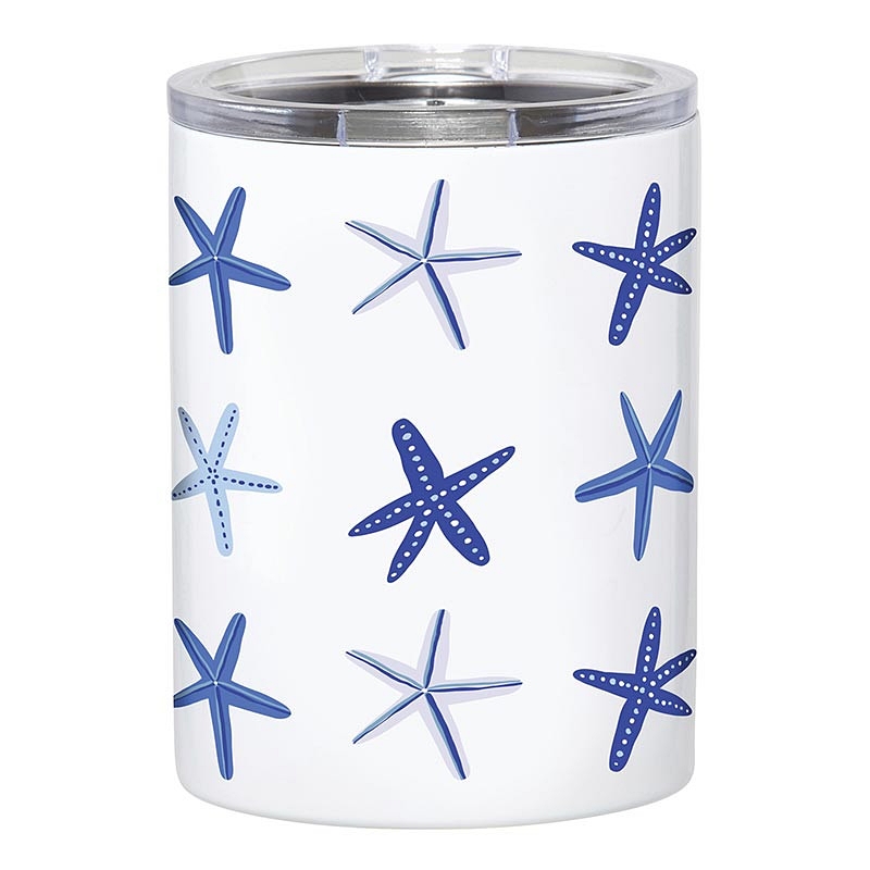 Stylish Repeating Starfish Motif White-Finish Stainless-Steel Tumblers (Set of 4)