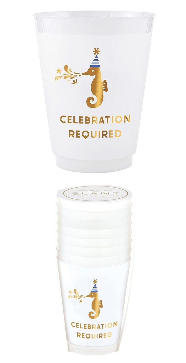 Seahorse Design 'Celebration Required' Frosted Plastic Party Cups (Set of 48)