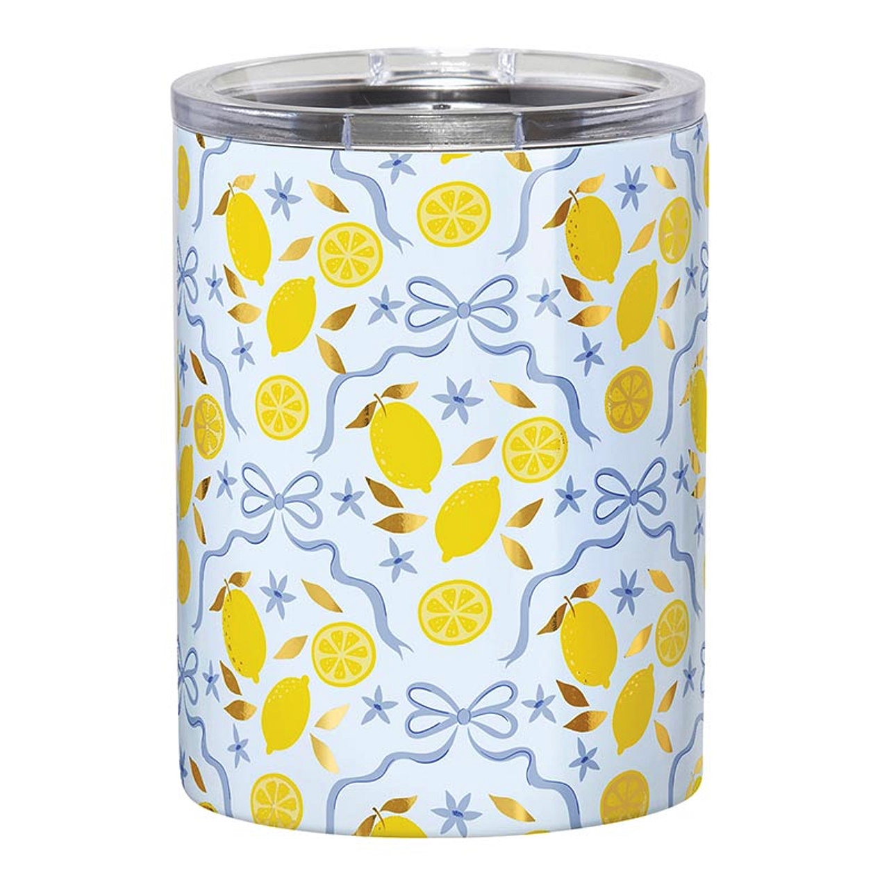 Charming Lemons and Bows Motif 12oz Stainless-Steel Tumblers (Set of 4)