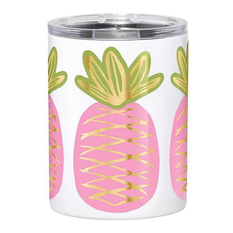 Pineapple Pattern with Gold-Foil Accents Stainless-Steel Tumblers (Set of 4)