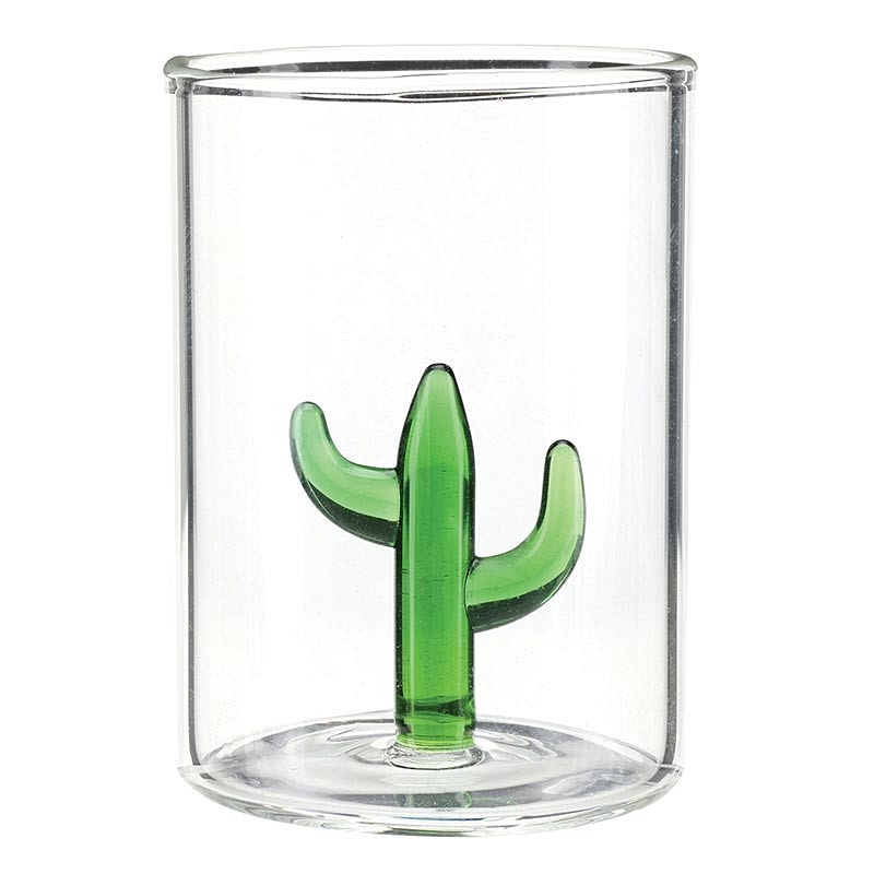 Glass 1.2oz Shot Cups with 3D Cactus-Shaped Figurine Inside (Set of 4)