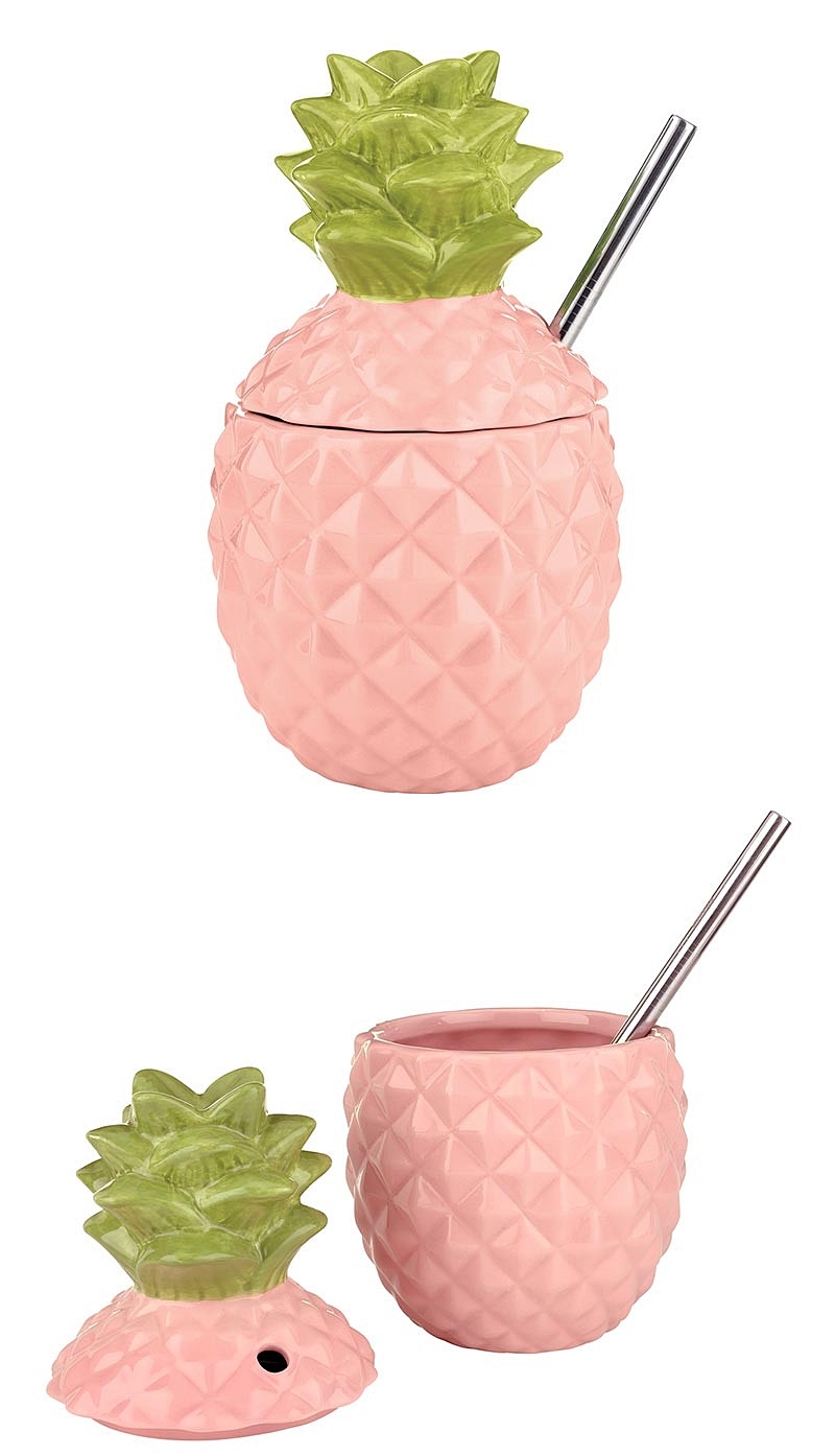 "Tropical Chic" Pink Pineapple-Shaped Ceramic Drink Cups (Set of 4)