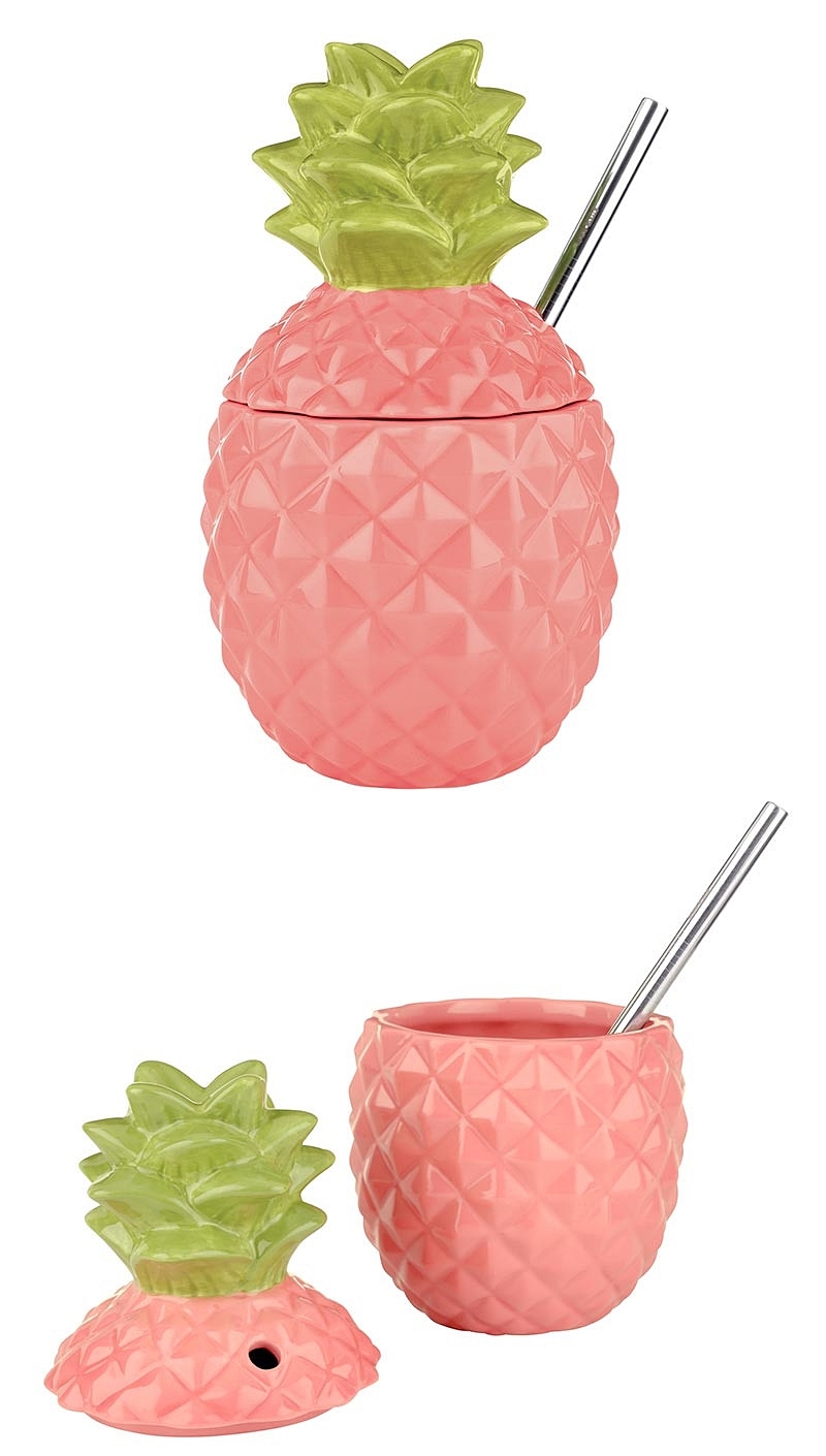 "Tropical Chic" Orange Pineapple-Shaped Ceramic Drink Cups (Set of 4)
