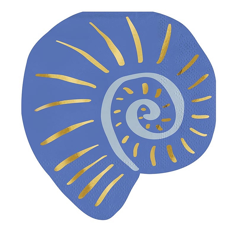 Conch-Shaped Gold-Foil on Blue Background Die-Cut Paper Napkins (Set of 160)