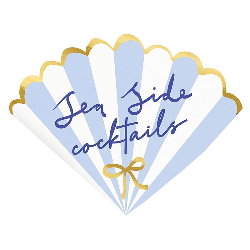 Seashell-Shaped 'Sea Side Cocktails' Graphic Gold-Foil Edge Napkins (Set of 160)