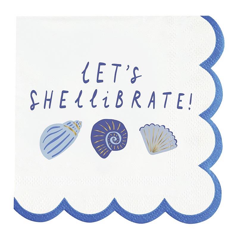 Seashells 'Let's Shellibrate' Design Scalloped-Edge Beverage Napkins (Set of 160)