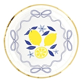 Charming Lemons & Bows Pattern Foil-Rimmed Round Paper Plates (Set of 64)