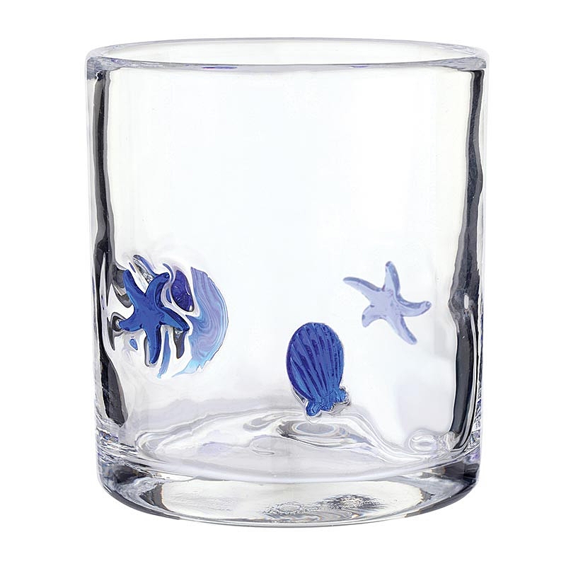 Shell & Starfish Motif 16oz Handblown Double Old-Fashioned (DOF) Glasses (Set of 4)