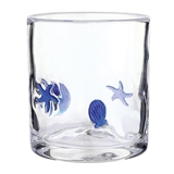 Shell & Starfish Motif 16oz Handblown Double Old-Fashioned (DOF) Glasses (Set of 4)