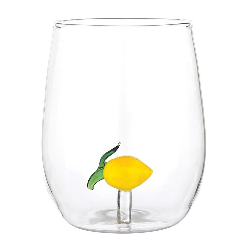 18oz Stemless Wine Glasses with 3D Lemon Figurine Inside (Set of 6)