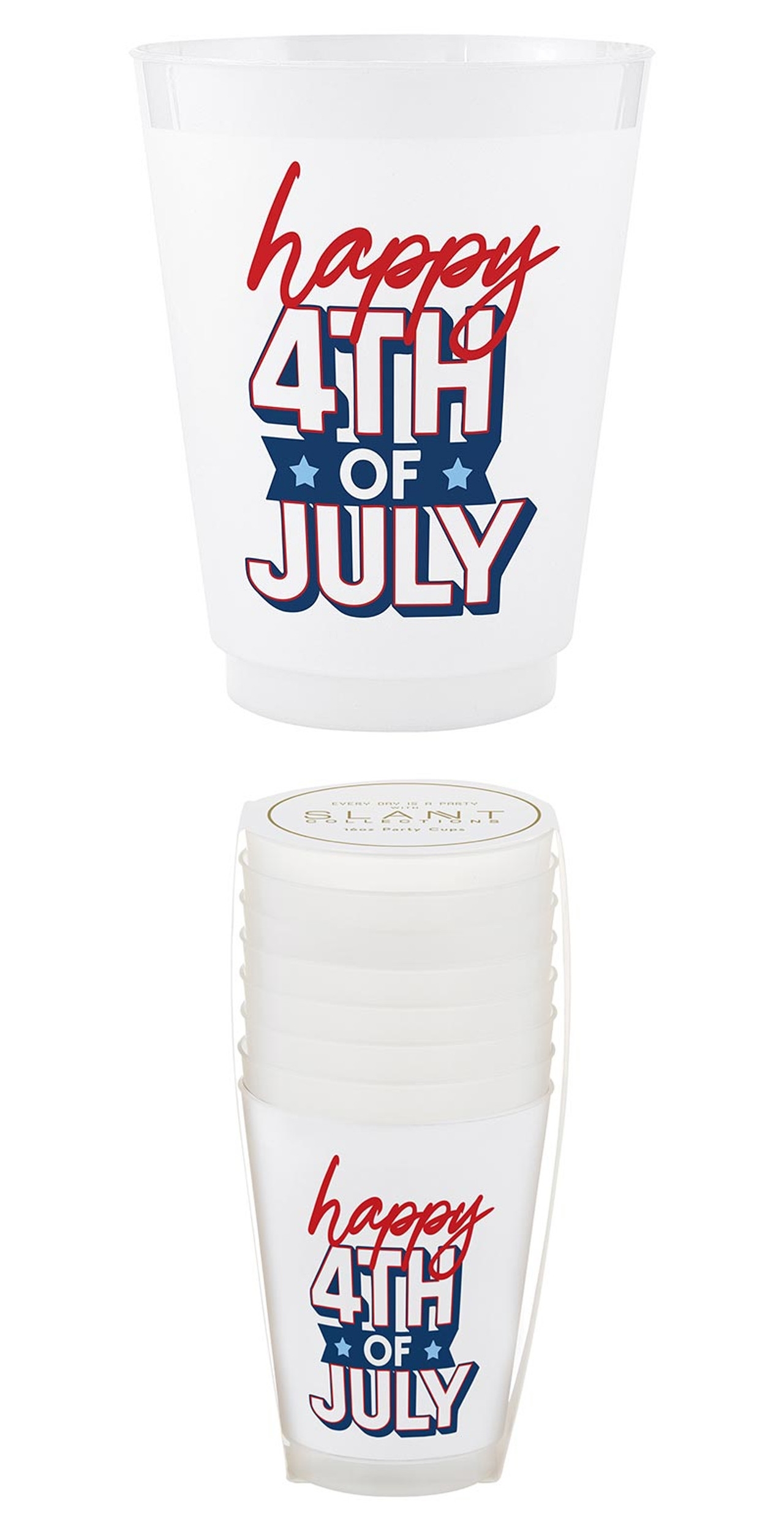 Happy 4th of July Graphic Frosted BPA-Free 16oz Plastic Party Cups (Set of 48)