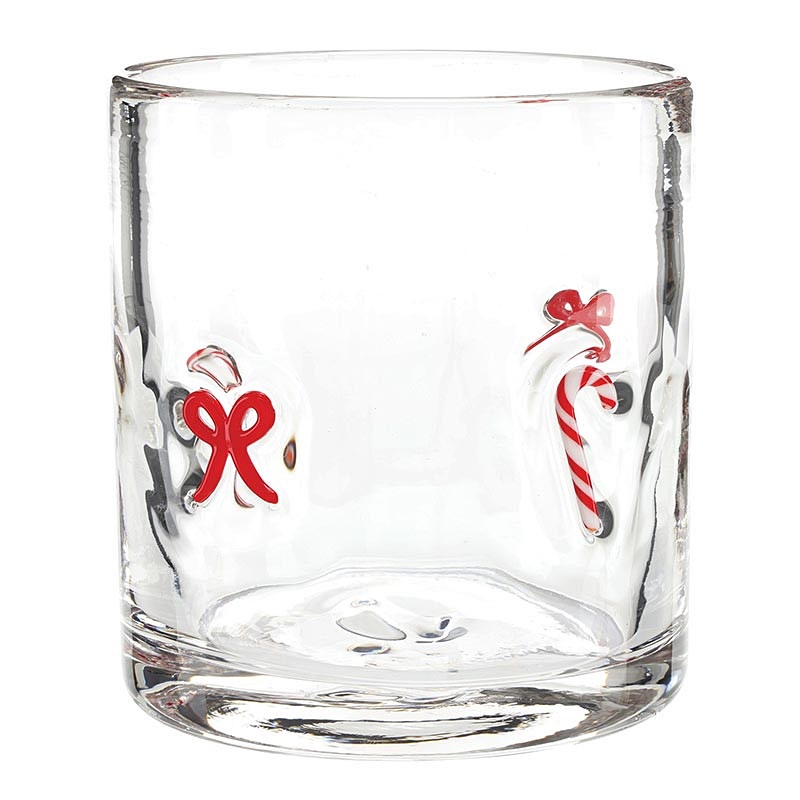Bows & Candy Canes Motif 16oz Double Old-Fashioned (DOF) Icon Glasses (Set of 4)