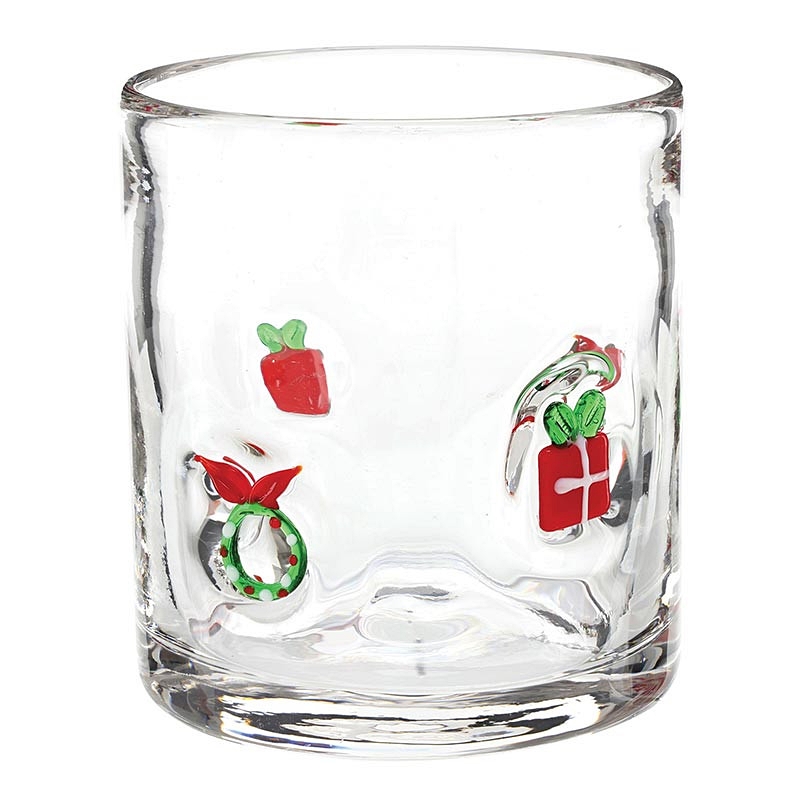 Wreaths & Presents Motif 16oz Double Old-Fashioned (DOF) Icon Glasses (Set of 4)