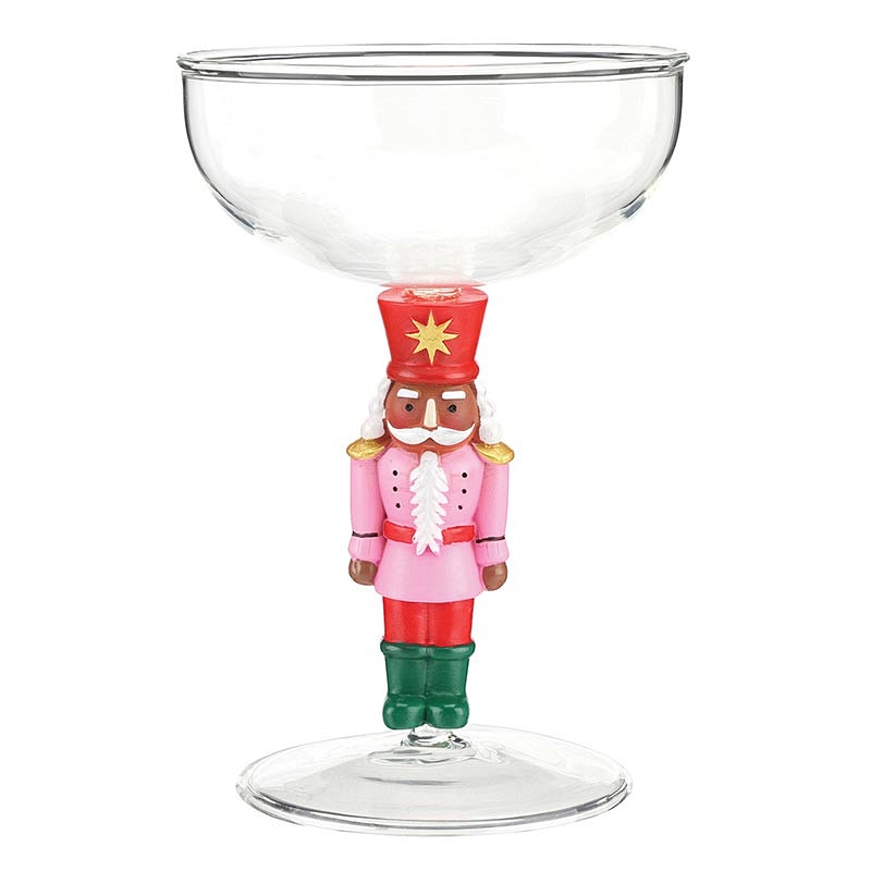 Detailed Nutcracker Figurine Stemmed 7oz Plastic Coupe Glasses (Set of 6)