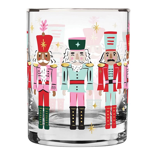 Holiday Nutckrackers Motif 14oz Double Old-Fashioned (DOF) Glasses (Set of 6)