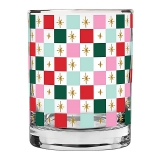 Holiday Checkerboard Pattern 14oz Double Old-Fashioned (DOF) Glasses (Set of 6)