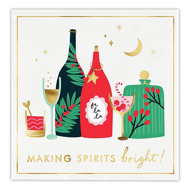 Gold-Foil 'Making Spirits Bright' on Holiday Tabletop Tableau Beverage Napkins (Set of 160)