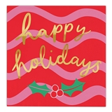 Gold-Foil 'Happy Holidays' Graphic above Mistletoe Design on Striped Napkins (Set of 160)
