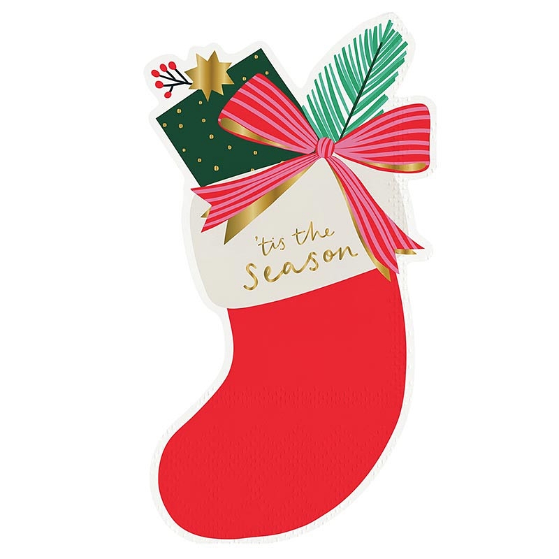 Gold-Foil 'Tis the Season' Graphic on Christmas Stocking-Shaped Napkins (Set of 160)