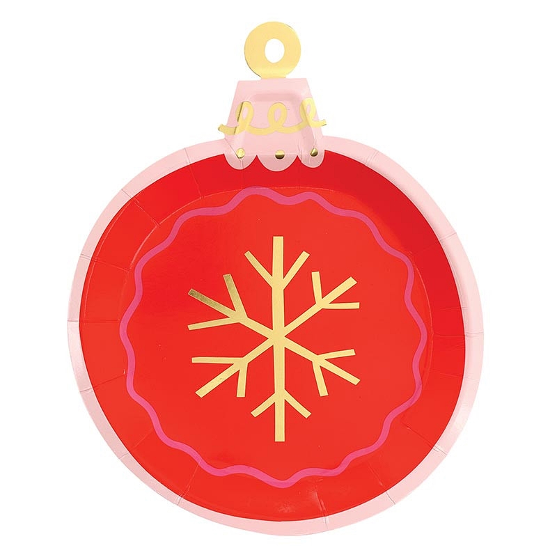 Festive Ornament-Shaped Gold-Foil Snowflake Design Paper Plates (Set of 64)