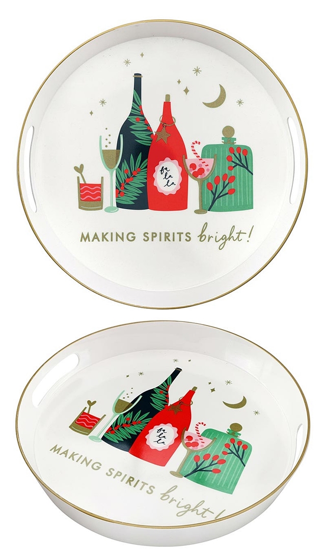 Festive 'Making Spirits Bright' on Holiday Tabletop Tableau Melamine Bar Trays (Set of 3)