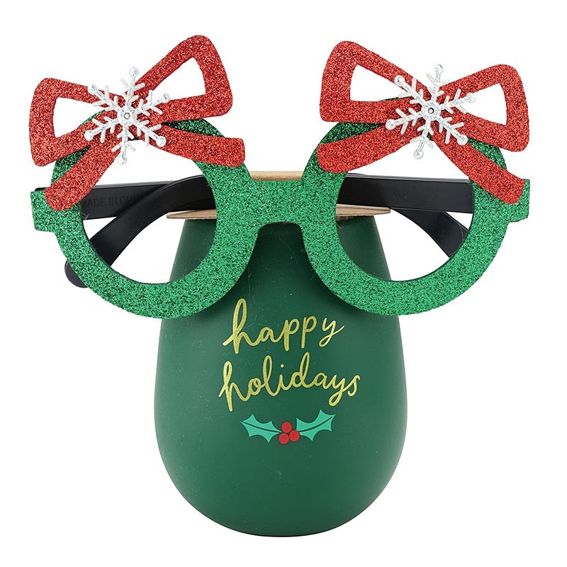Happy Holidays Mistletoe Design Silicone Stemless Wine Glasses (Set of 6)