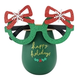 Happy Holidays Mistletoe Design Silicone Stemless Wine Glasses (Set of 6)
