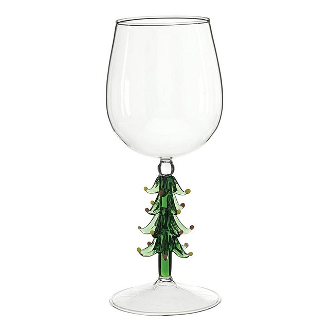 Detailed Christmas Tree Figurine-Stemmed 16oz Stemless Wine Glasses (Set of 6)
