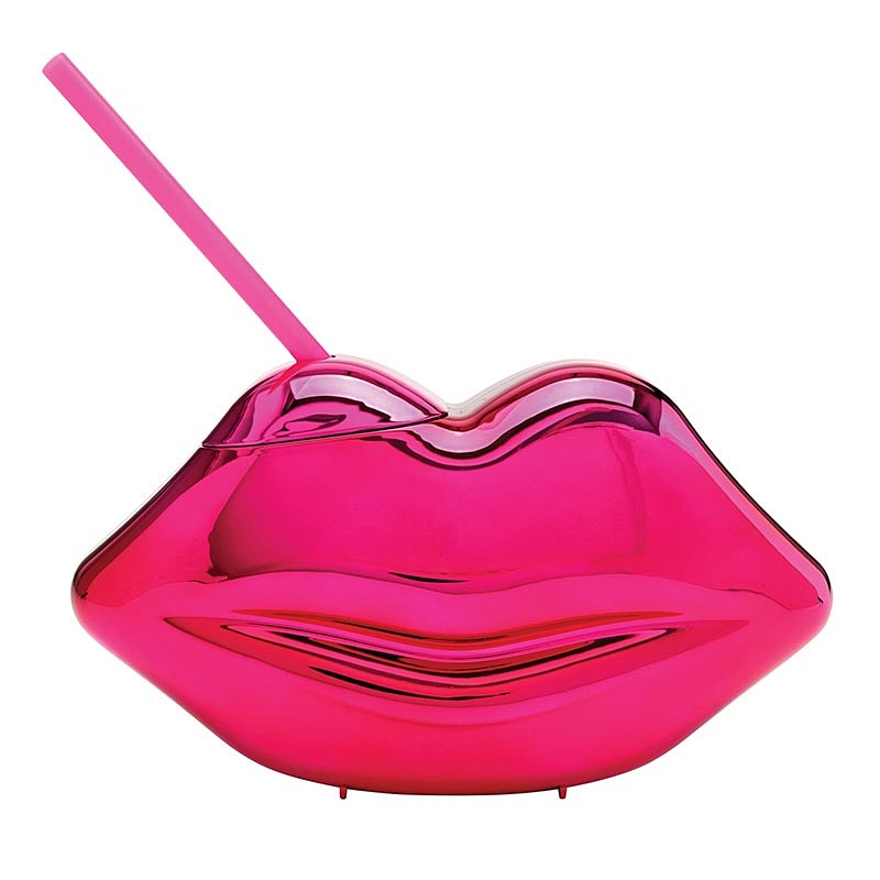 Vibrant Hot Pink Lips-Shaped Acrylic Sippers with Straws (Set of 6)