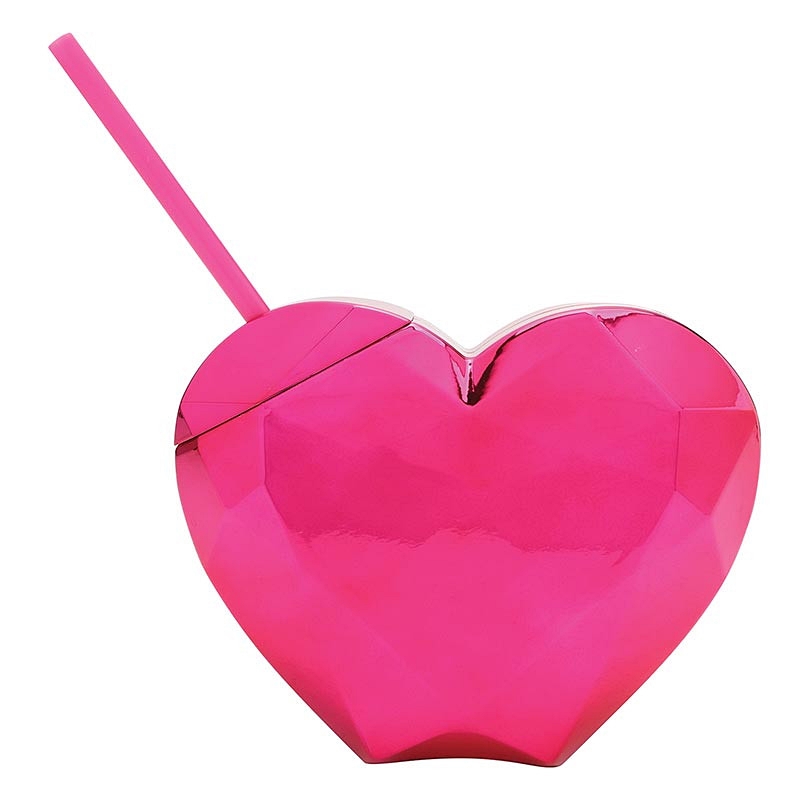 Vibrant Hot Pink Heart-Shaped Acrylic Sippers with Straws (Set of 6)