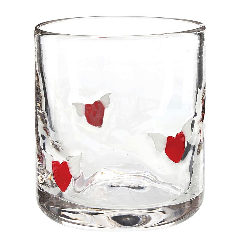 Red Hearts with Wings Motif 16oz Double Old-Fashioned (DOF) Glasses (Set of 4)