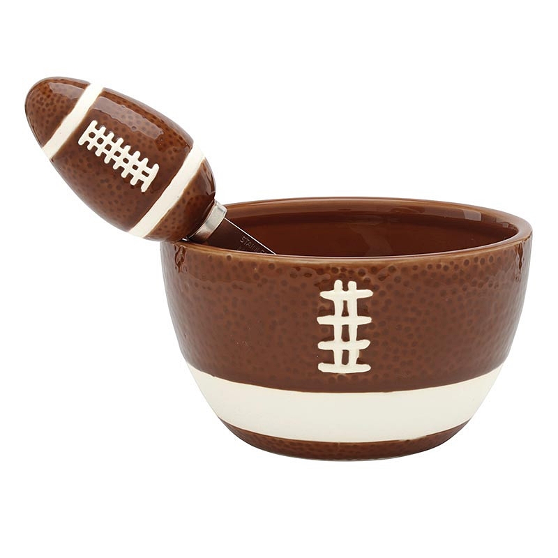 Football-Themed Ceramic Dipping Bowls and Spreaders (Set of 4)