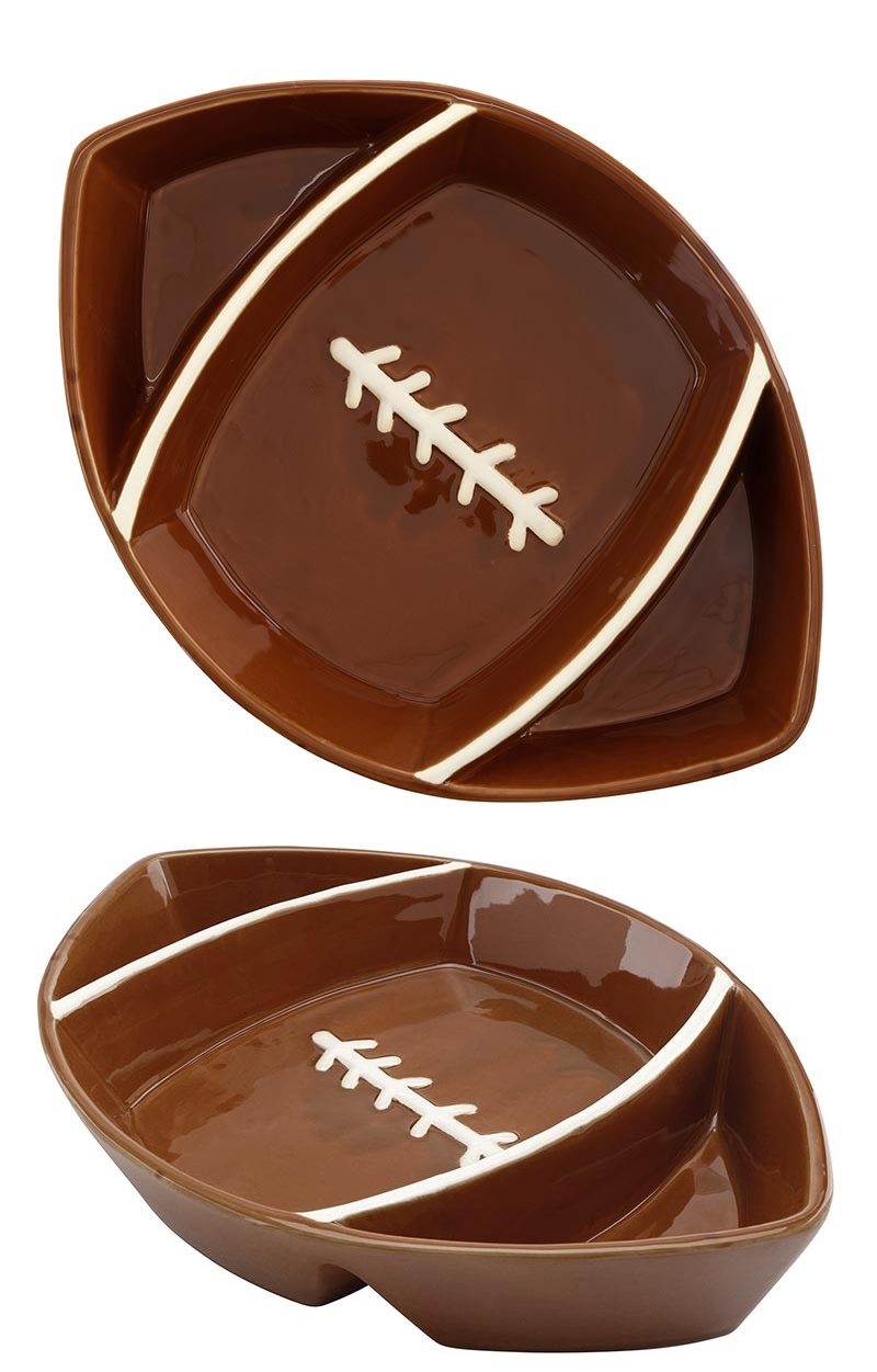 Football-Shaped Ceramic Divided Serving Platters (Set of 4)
