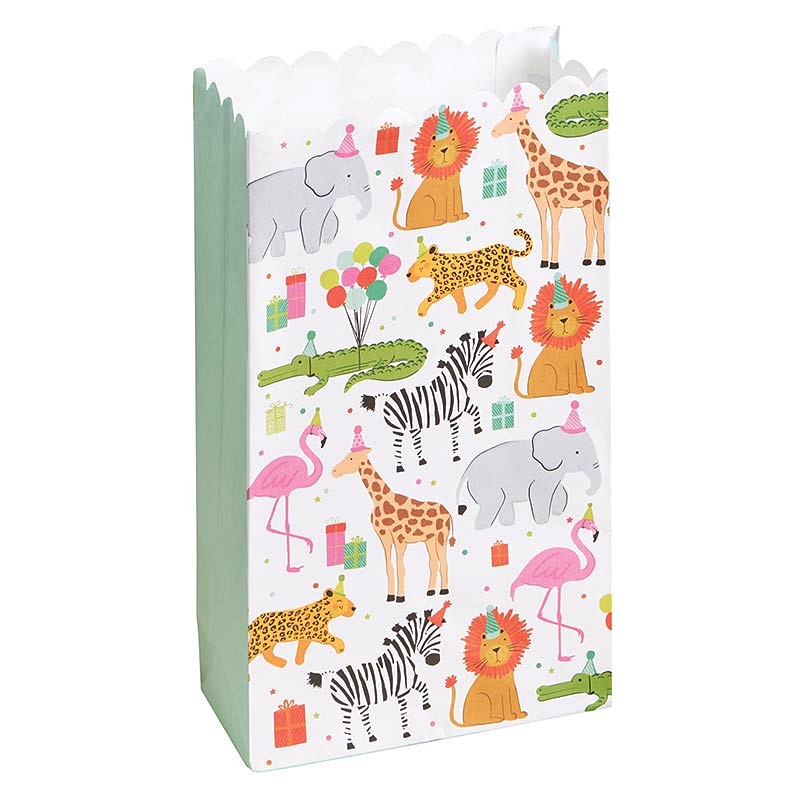 Cartoon Party Animal Design Scalloped-Edge Paper Treat Bags (Set of 32)