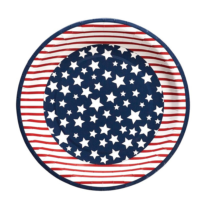 Americana Stars & Stripes Design Paper Dinner Plates (Set of 96)